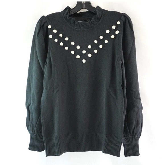 Summersalt The Year-Round Balloon Sleeve Pompom Sweater Black Size XL NWT - Picture 3 of 5
